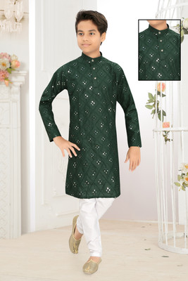 BYTER Boys Wedding Kurta and Pyjama Set(Green Pack of 1)