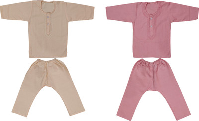 100LUCK Boys & Girls Casual Kurta and Pyjama Set(Multicolor Pack of 2)