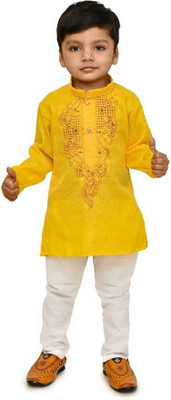 FG FASHION Baby Boys Festive & Party Kurta and Dhoti Pant Set(Yellow Pack of 1)