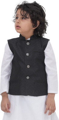 Sethukrishna Boys Festive & Party Kurta, Waistcoat and Pyjama Set(Black Pack of 1)