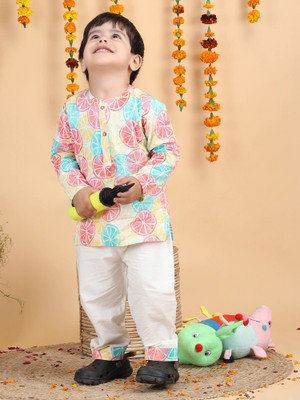 POLKA TOTS Baby Boys Festive & Party Kurta and Pyjama Set(Yellow Pack of 1)