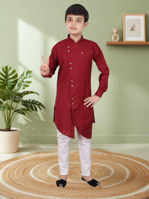 MUSTAKIN CREATION Boys Casual Kurta and Pyjama Set(Red Pack of 1)