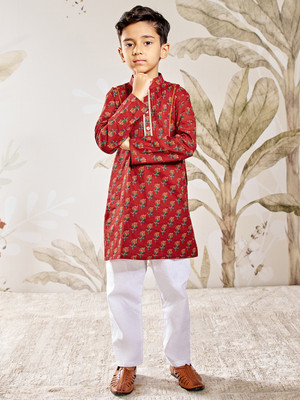 VASTRAMAY Boys Festive & Party Kurta and Pyjama Set(Multicolor Pack of 1)