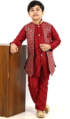 Smuktar garments Boys Festive & Party, Wedding Kurta and Pyjama Set(Red Pack of 1)