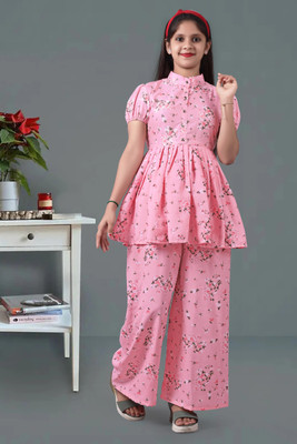 Lkcreation Girls Festive & Party Kurta and Palazzo Set(Pink Pack of 1)