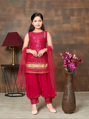Aarika Girls Festive & Party Kurta and Patiala Set(Red Pack of 1)
