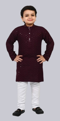 SAcollectoion Boys Festive & Party Kurta and Pyjama Set(Purple Pack of 1)