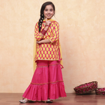 BIBA Girls Casual Kurta and Sharara Set(Red Pack of 1)