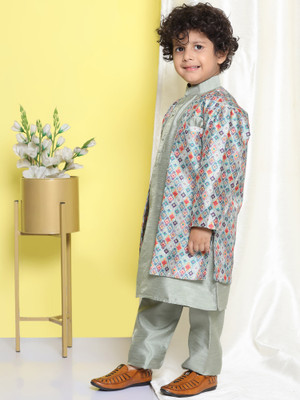 AJ Dezines Boys Festive & Party, Wedding Kurta, Waistcoat and Pyjama Set(Grey Pack of 1)