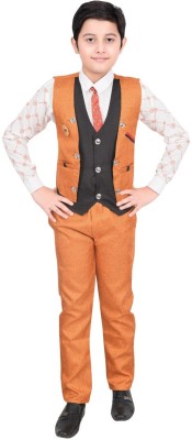 Aashvi garments Boys Festive & Party Shirt, Waistcoat and Pant Set(Orange Pack of 1)