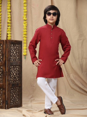 SKAVIJ Boys Festive & Party Kurta and Pyjama Set(Red Pack of 1)