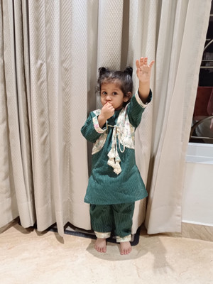 Rangi Saga Girls Festive & Party, Wedding Kurta and Patiala Set(Green Pack of 1)