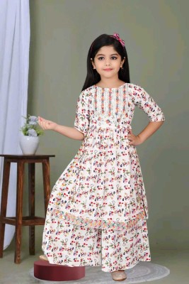 Rania Dresses Girls Casual Kurta and Palazzo Set(White Pack of 1)