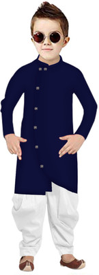 ZEDIN Boys Festive & Party Dhoti & Kurta Set(Dark Blue Pack of 1)