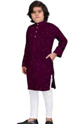 Funnyboo Boys Festive & Party Kurta and Pyjama Set(Purple Pack of 1)
