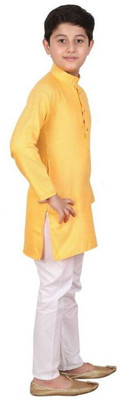 VC FASHION HUB Baby Boys Festive & Party Kurta and Pyjama Set(Yellow Pack of 1)