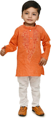 Oxipittal Club Boys Festive & Party Kurta and Dhoti Pant Set(Orange Pack of 1)