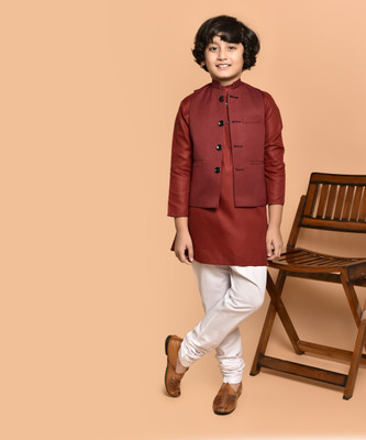 PRINTINIDA Baby Boys Casual Kurta and Pyjama Set(Red Pack of 1)