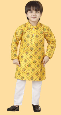 LABELZERO Boys Festive & Party Kurta and Pyjama Set(Yellow Pack of 1)