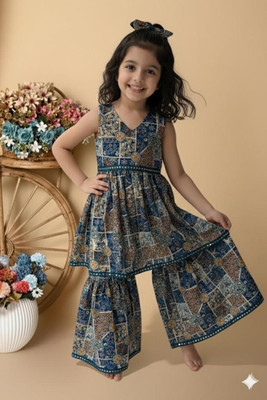 Riswa Girls Festive & Party Kurta and Sharara Set(White Pack of 1)