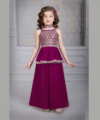 Tulsi Creation Girls Wedding Kurta and Palazzo Set(Purple Pack of 1)
