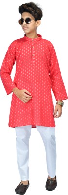 Kgn Garments Boys Festive & Party Kurta and Pyjama Set(Red Pack of 1)