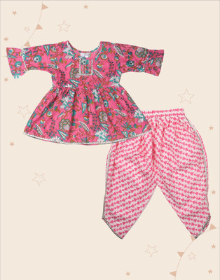 Kidotsav Girls Festive & Party Kurta and Dhoti Pant Set(Pink Pack of 1)