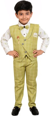 MS BOTTOM Boys Festive & Party Shirt, Waistcoat and Pant Set(Light Green Pack of 1)