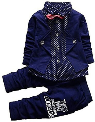 MD SQUARES OVERSEAS Boys Festive & Party Blazer and Pant Set(Blue Pack of 1)
