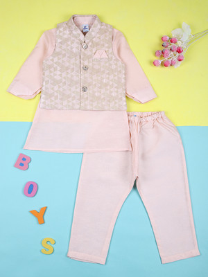 V-MART Baby Boys Festive & Party Kurta and Pyjama Set(Pink Pack of 1)