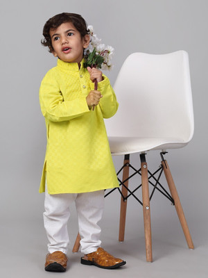CENSAL Boys Festive & Party Kurta and Pyjama Set(Yellow Pack of 1)