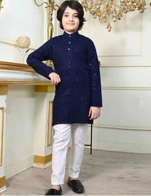 vkreation Boys Festive & Party Kurta and Trouser Set(Dark Blue Pack of 1)