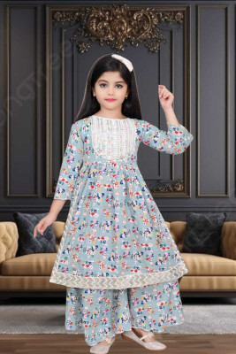 ANGEL PROPRIETOR Girls Casual Kurta and Palazzo Set(Light Blue Pack of 1)
