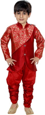 HRR Boys Festive & Party Kurta and Trouser Set(Red Pack of 1)