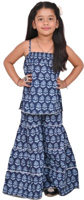 Gianna Girls Festive & Party Kurta and Palazzo Set(Blue Pack of 1)