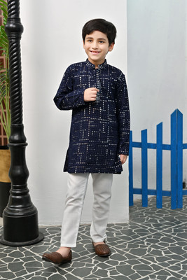 BT DEZINES Boys Festive & Party, Wedding Kurta and Pyjama Set(Dark Blue Pack of 1)