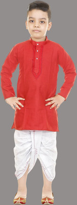 Oxipittal Club Boys Festive & Party, Wedding, Casual Kurta and Dhoti Pant Set(Red Pack of 1)