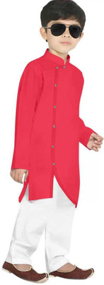 ZEDIN Boys Festive & Party Kurta and Pyjama Set(Pink Pack of 1)