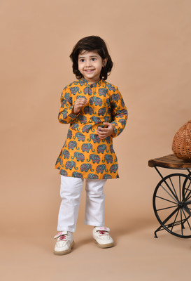 MoMaa Baby Boys Festive & Party Kurta and Pyjama Set(Yellow Pack of 1)