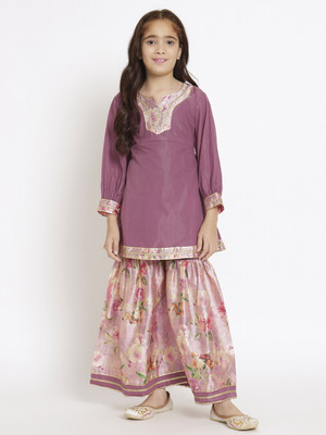 Readiprint Fashions Girls Festive & Party Kurta and Palazzo Set(Purple Pack of 1)
