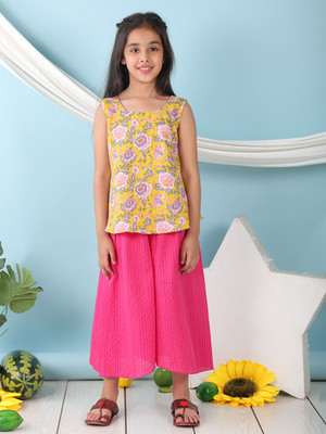 Sangria Girls Casual Kurta Pyjama(Yellow)