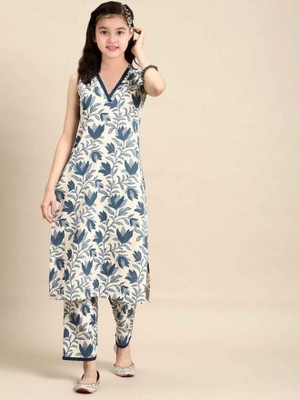 Meraki Fab Girls Casual Kurta and Pyjama Set(White Pack of 1)