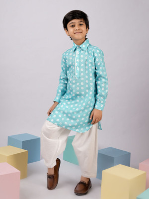 VASTRAMAY Boys Festive & Party Kurta and Pyjama Set(Light Blue Pack of 1)