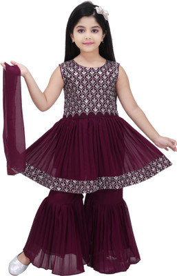 BISAL Girls Festive & Party Kurti, Legging and Dupatta Set(Purple Pack of 1)
