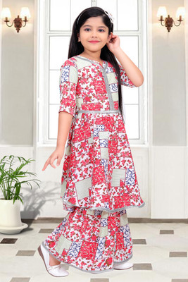 TODAY F Girls Festive & Party Kurta and Palazzo Set(Pink Pack of 1)