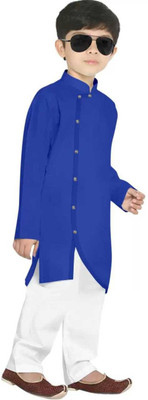 ZEDIN Boys Festive & Party Kurta and Pyjama Set(Blue Pack of 1)
