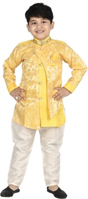 Smuktar garments Boys Festive & Party Kurta and Pyjama Set(Yellow Pack of 1)