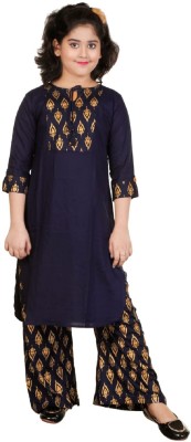 FTC FASHIONS Girls Festive & Party Kurta and Palazzo Set(Blue Pack of 1)