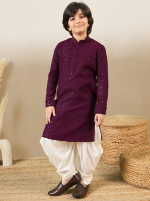 Sanwara Boys Festive & Party Kurta and Patiala Set(Purple Pack of 2)