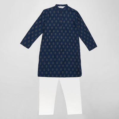Indus Route by Pantaloons Boys Wedding Kurta and Churidar Set(Blue Pack of 1)